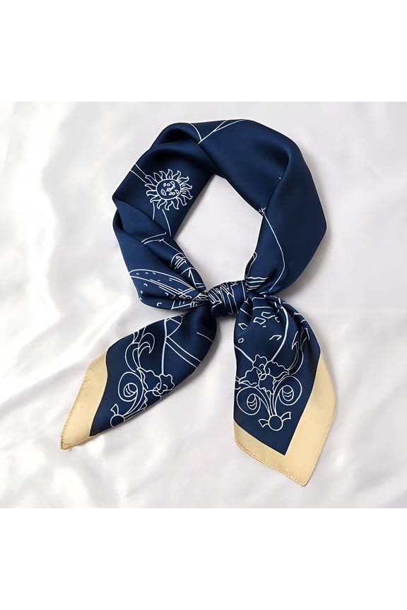 Simple Lines Print Twil Silk Square Scarf for Women Luxury Neckerchief Female Fashion Shawl Wraps Headband Hijab Bandana