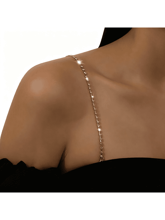 Simple Rhinestone Bra Straps,2Pcs Rhinestones Bra Shoulder Chain,Crystal Lingerie Straps,Wedding Bridal Rhinestone Underwear Chain for Women Body Jewelry