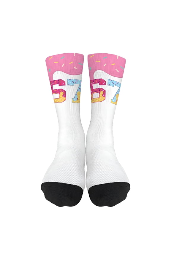 Six Seven Ice Cream Drip Meme Funny Six Seven Funny Number Half Calf Sock for Mom Six Seven Funny Creams Drips Baseball Socks-A1-Pink