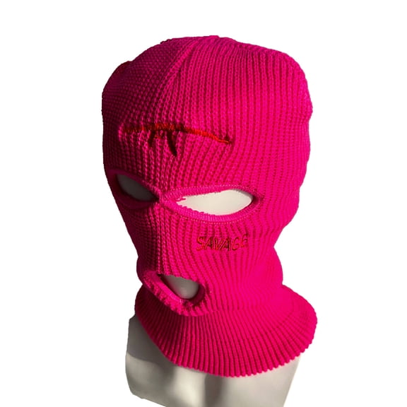 TELOLY Ski Mask,Fine Embroidery Ski Mask for Men,Thickened Inside Full Face Mask,Fluorescent Magenta