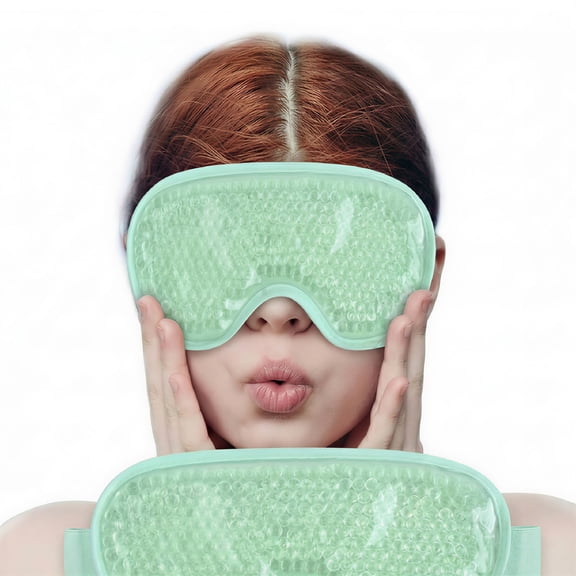 TELOLY Sleep Mask Cooling Ice Gel Eye Mask for Sleep Reusable Eye Mask for Headache and Stress Relief Green