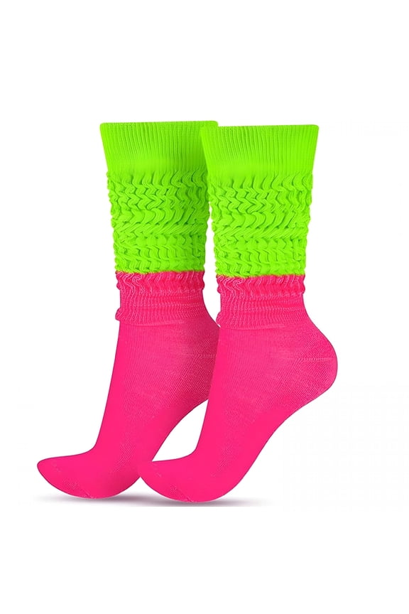 Slouch Socks 80S Neon Knee High Socks for Womens/Girls Slouchy Socks for Women (Sock Height 13.78-14.96In)