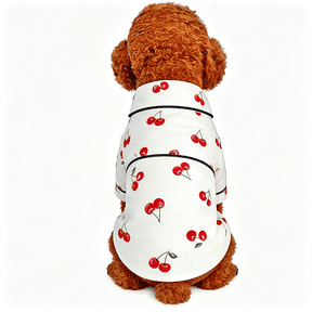 TELOLY Small Dogs Cats Pajamas Pet Soft Lapel Two-Legged Sleepwear Shirt for All Season Cat Clothes (White Cherry,Medium)