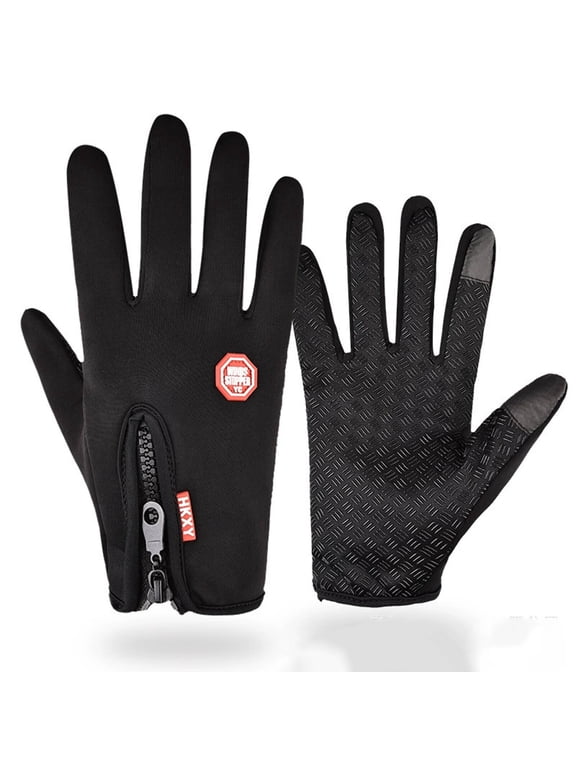 Snow Gloves Easy Zipper Wear Winter Gloves Men Fleece Lining Driving Gloves Men Touchscreen Ready,Black