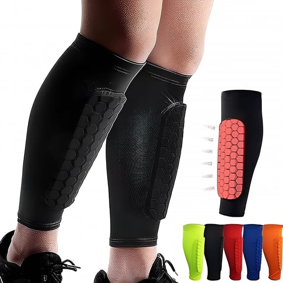 TELOLY Soccer Shin Guards Shin Pads for Kids Youth Adult, Calf Compression Sleeve with Honeycomb Pads, Support for Shin Splint Baseball Boxing MTB, Lightweight (1 Pair, Black, XL)