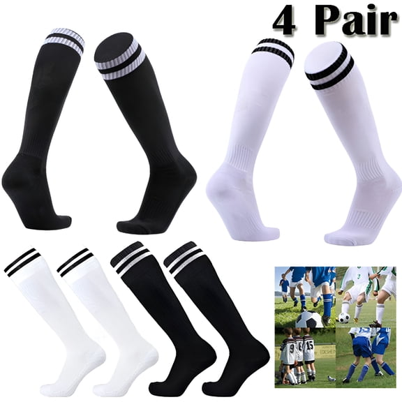 TELOLY Soccer Socks Adult Men Knee High 4 Pack,Sports Socks Cotton for Baseball/Soccer/Lacrosse