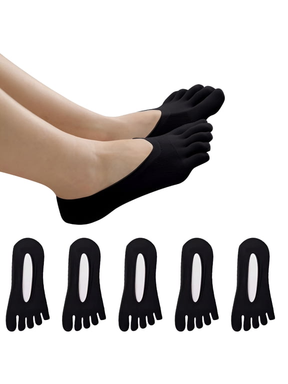 Socks for Women 5 Pairs Ankle Breathable Toes Liner Mesh Five-Finger Socks Black,One Size