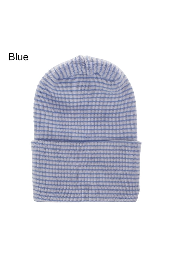Soft Cotton Headwrap Newborn Hospital Cap Infant Striped Fetal Hat Baby Boy Girl Hat Beanie Hat BLUE
