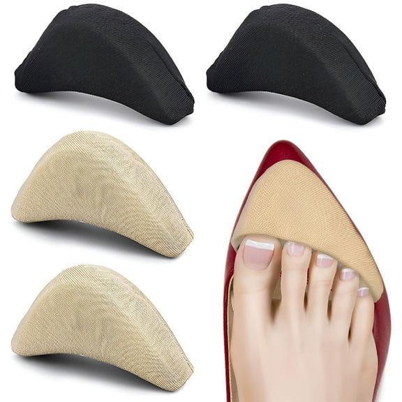 TELOLY Soft Sponge Adjustable Shoe Filler,4 Pieces Toe Filler Inserts Unisex Breathable Soft Big Toe Plug Forefoot Pad Shoe Filler for High Heel Foot Pain Relief for Women Girls (Black/Apricot)
