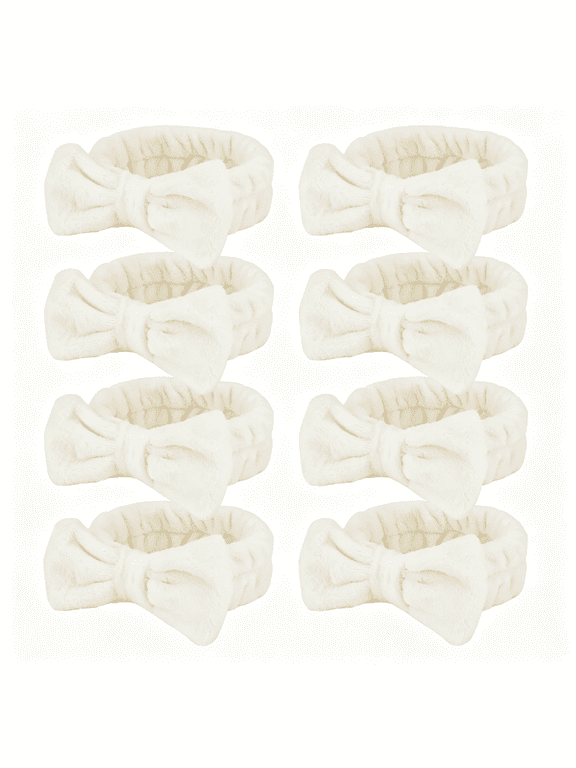Spa Headband for Washing Face 8 Pack Beige Skincare Headbands for Women Girls Terry Cloth Cute Bow Head Bands Soft Makeup Headband