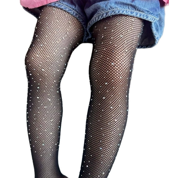 TELOLY Sparkle Tights,Sparkling Rhinestone Design Girls Tights,Cute Fishnet Socks Comfortable Fit Rhinestone Tights,Black