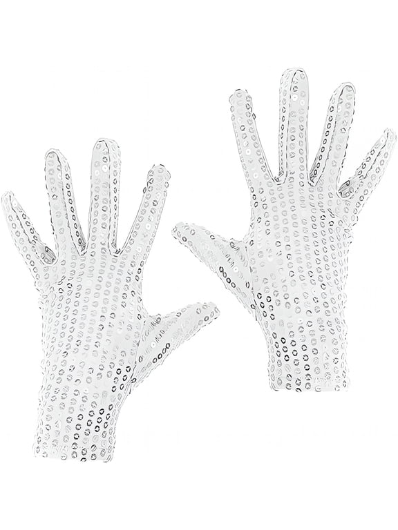 Sparkly Sequin Gloves - Unisex Silver Glitter Dance Gloves for Skating & Cosplay