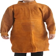 TELOLY Split Cowhide Leather Welding Jacket,Heat & Flame Resistant Heavy Work Welding Protection Coat,Welding Apron for Men Yellow - Long Sleeve