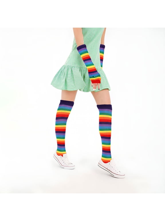 2026 New Stockings Arm Warmers Rainbow Sleeves Gloves for Kids Child, for Playtime, Outdoor Activities, School, Casual Wear