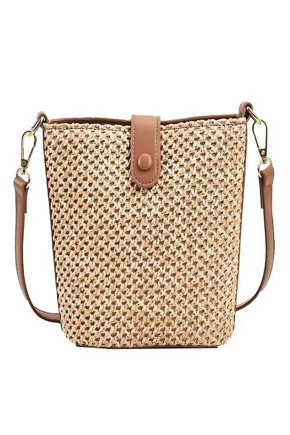 Straw Beach Bags For Women Rattan Purse Summer Straw Cross-body Bag Raffia Handbag Purses Shoulder Bag Small Bucket Bag