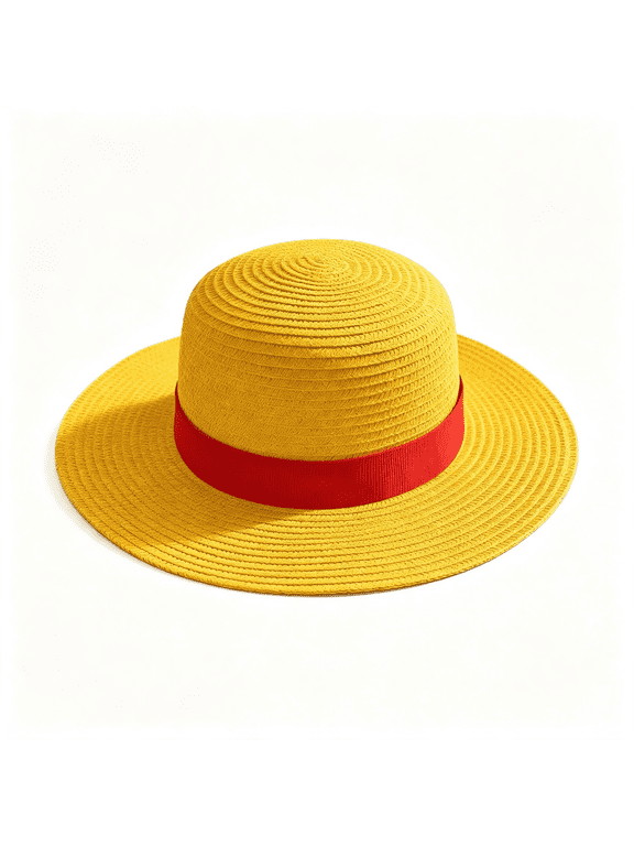 Straw Hat,Yellow Costume Cosplay Hats,Summer Beach Cap with String for Men Women Youth Halloween Pirate Party Cosplay Accessories, Classic Luffy Straw Hat