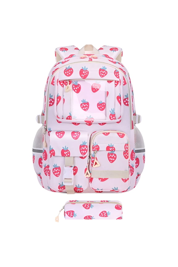 Strawberry Shortcake Backpack, Pink Strawberry Backpack, Fruit Patterned Backpack, Laptop Backpack, Travel Daypack, Cute and Fashionable Backpack, Multi-Pocket Bookbag