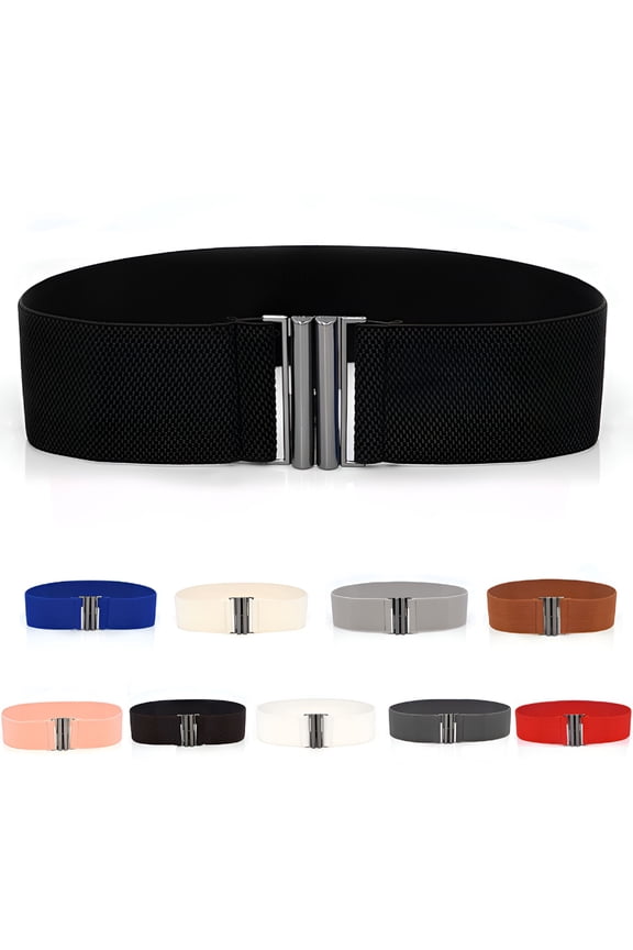 Stretch Belts for Women Plus Size Elastic Wide Waist Belts for Jeans Pants Dress Lady Fashion Waistband with Metal Buckle,Black
