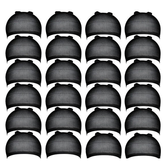 TELOLY Stretchy Nylon Wig Caps, 24pcs Stocking Caps for Wigs, Black