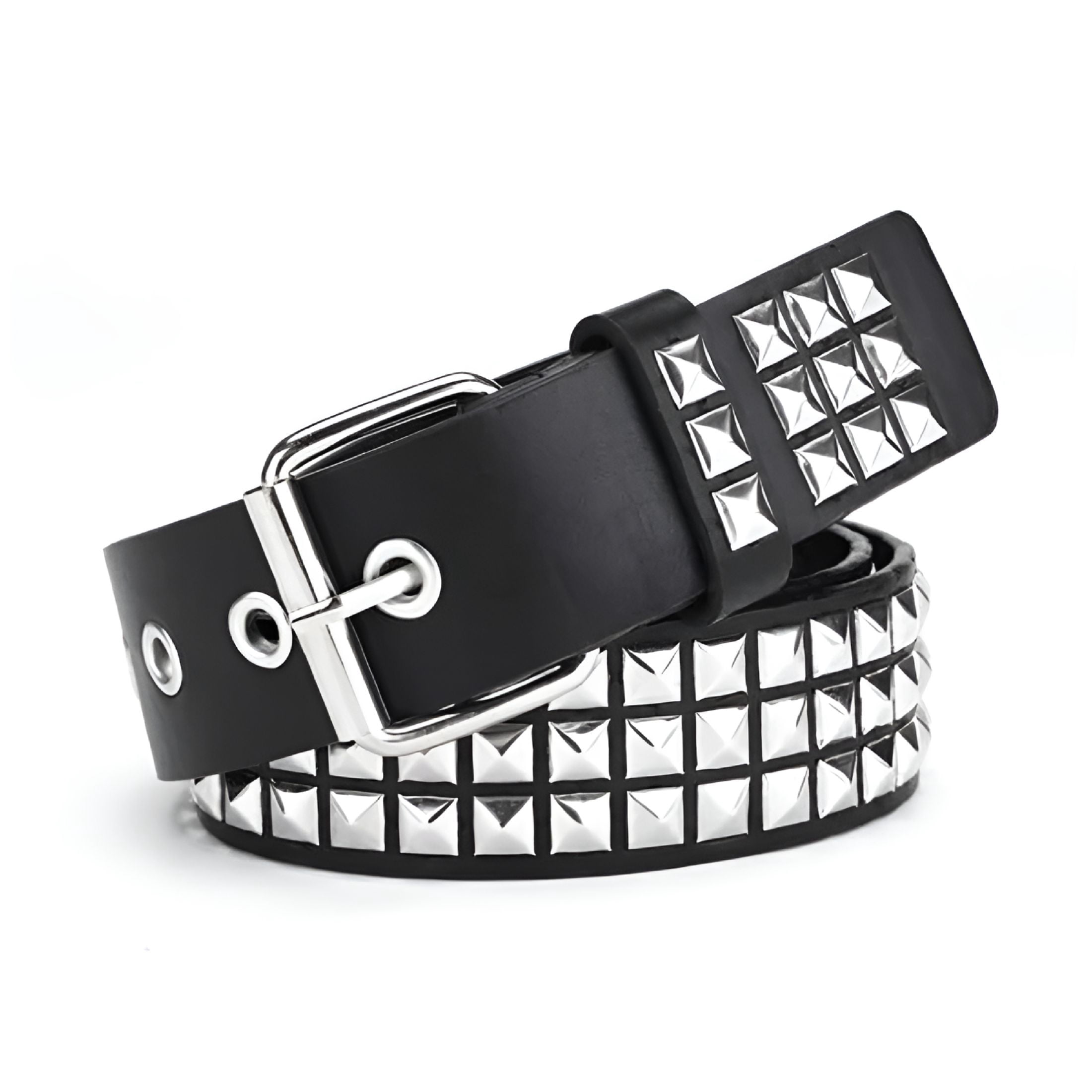 B-low The Belt Studded Brown Leather With Sliver Pyramids Studs Women’s Size 32 Triple Studded Pyramid Belts — Lowlife main image 2