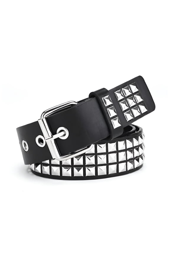 Studded Belt for Men and Women, Black Studded Belt, Rivet Gothic Belt with Bright Pyramid Belt Pu Adjustable Leather Studs