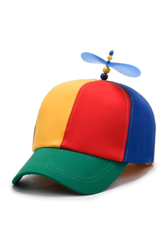 Summer Women Baseball Hat Colorful Rainbow Colorblock Propeller Decor Long Brim Camping Hiking Fishing Climbing Cap Propeller Hat