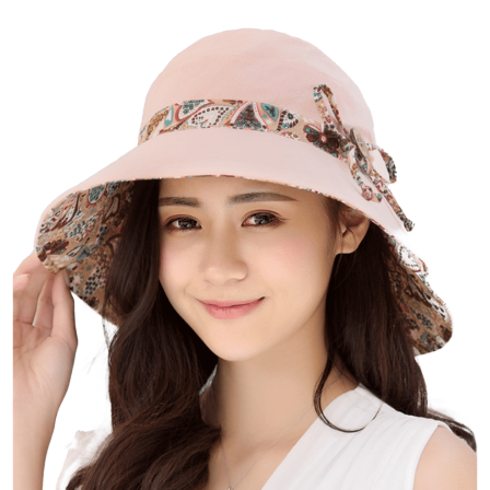 TELOLY Sun Hat Cotton Breathable Bucket Hat Windproof Rope Design Sun Hats for Women,Pink