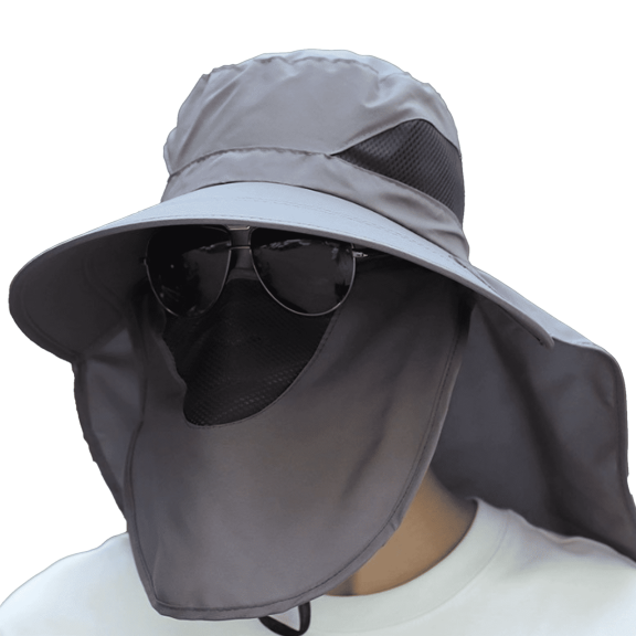 TELOLY Sun Hat Polyester Fiber Summer All-Inclusive Sun Protection Hats Large Brim Full Face Protection Air Overhead Mens Hat,Gray,Half Brim