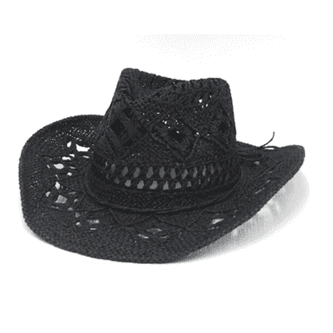 TELOLY Sun Hat Spring and Summer Hollow Handwoven Breathable Straw Hat Top Hat American Style Jazz Hat with Raised Brim,One Size Fits All Hats,Black