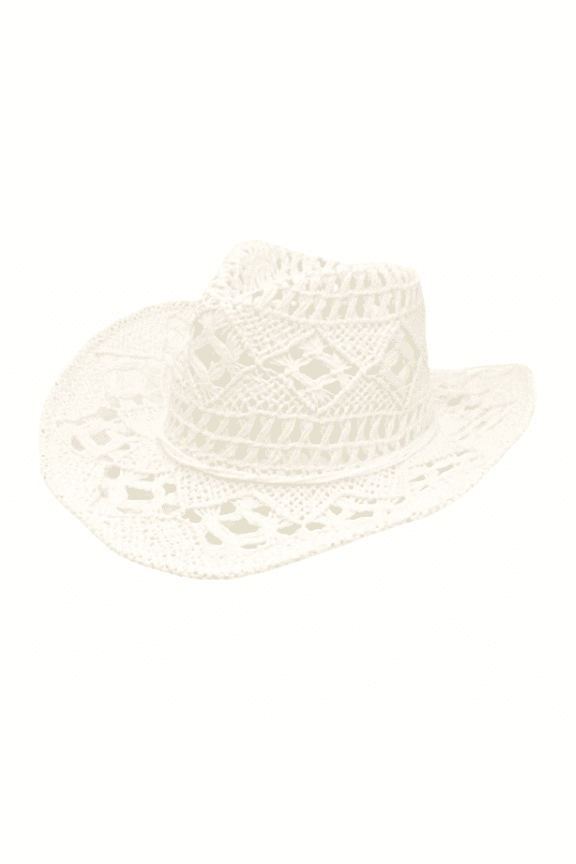 Sun Hat Spring and Summer Hollow Handwoven Breathable Straw Hat Top Hat American Style Jazz Hat with Raised Brim,One Size Fits All Hats,White