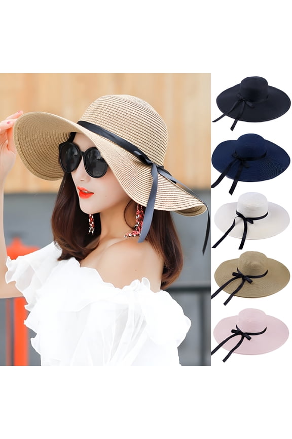 Sun Hat for Women UPF 50+ UV Sun Protection Womens Wide Brim Beach Hat, Summer Gardening Travel Floppy Foldable Straw Ribbon Bow Hat