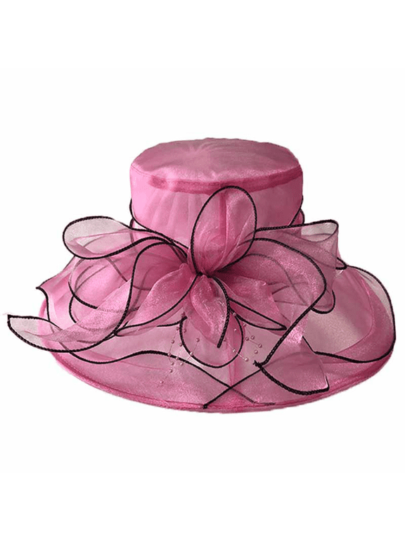 Sun Hats for Women,Floral Organza Wide Brim Sun Hats,Sunburn Protection Summer,Rose Red