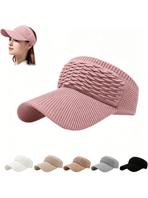 Sun Visor Hats, Wide Brim Sun Hats with Uv Protection, Knitted Running Visors for Women - Ponytail Friendly, Quick Drying Womens Sun Visor Hats