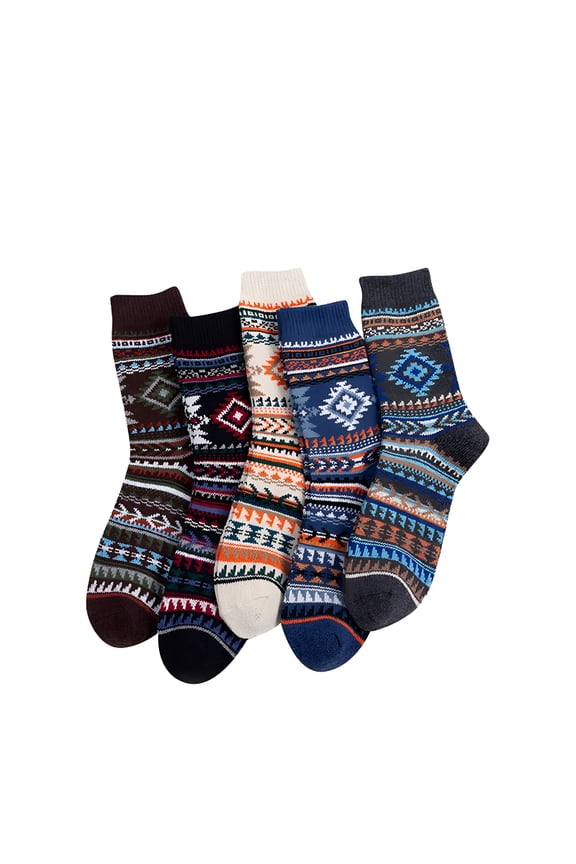 Sweater Socks for Women, Knit Mid Calf Socks Retro Double Layer Winter Warm Thick Thermal Crew Socks Breathable Comfortable Colorful Stripe Pattern for Daily Outdoor Hiking Casual Wear