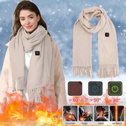TELOLY Tassels Heated Scarf for Women and Men, 3 Levels Temperatures Control USB Smart Charging Neck and Shoulder Warmer Winter Electric Rechargeable Scarf for Cold Weather