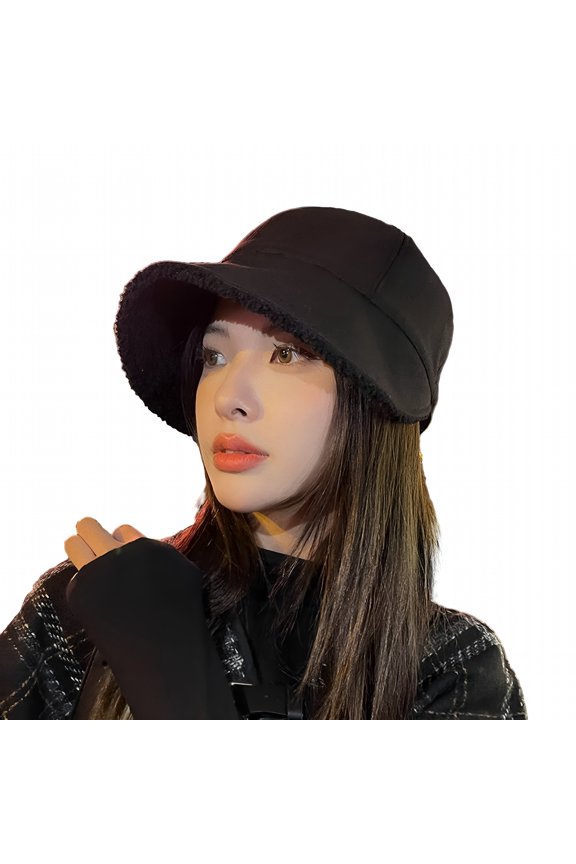 Thermal Hat Warm Cozy Women Winter Hat Thick Soft Plush Solid Color Wide Long Brim Sun Protection Fisherman Hat