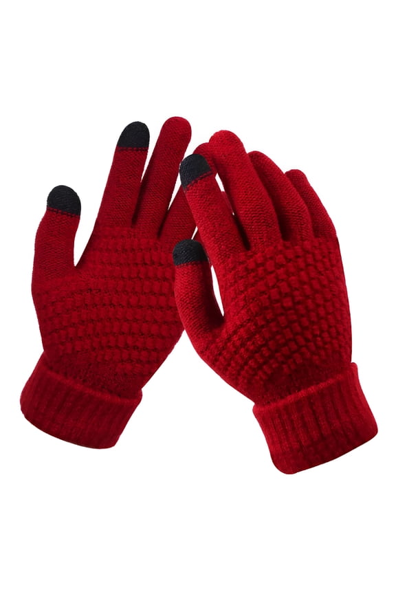 Thermal Winter Gloves for Men Women Fingerless Driving Leather Thin Touch Screen Knitted Waterproof Wrist Gloves Mittens Red One Size