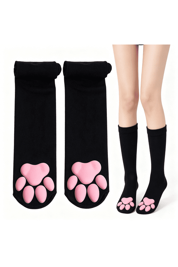 Thigh High Cat Paw Socks, Soft 3D Toe Bean Stockings for Women, Cute Kitten Cosplay & Casual Legwear