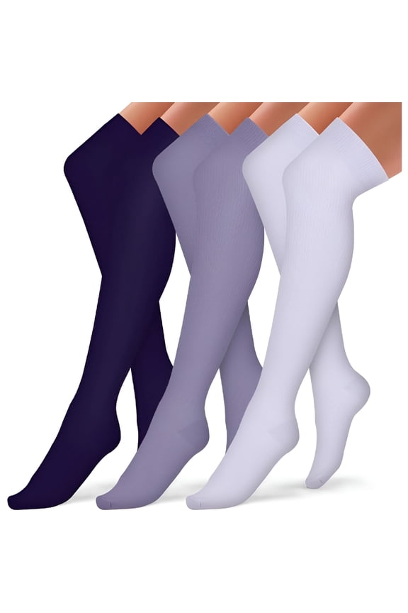 Thigh High Compression Socks for Women and Men Circulation (3 Pairs) Over the Knee - Best Support for Running, Travel