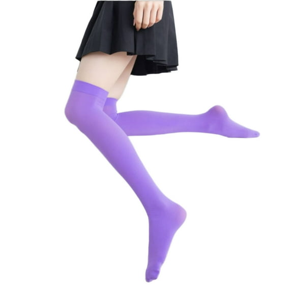 TELOLY Thigh High Socks,Knee-Length Warm Tights,Versatile Style Soft Velvet Lined Tights,Purple