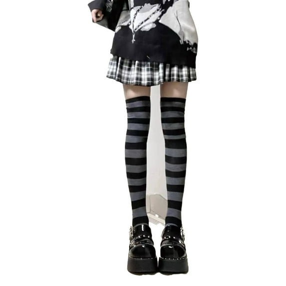 TELOLY Thigh High Socks,Trendy Striped Long Socks for Women,Flexible Knee High Socks,Cozy Thigh High Socks for Winter and Holidays
