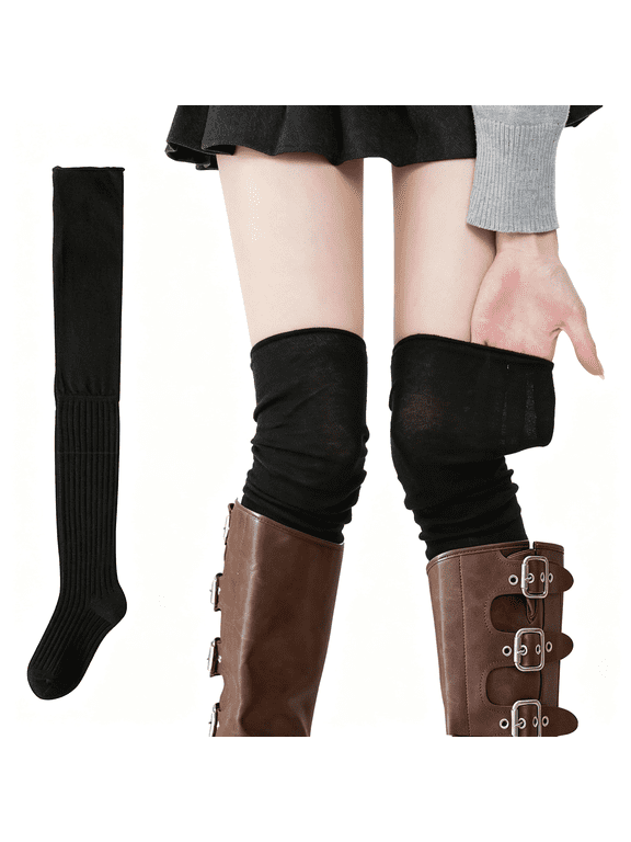Thigh High Socks for Boots Women over the Knee Scrunch Stockings,Long Slouch Socks Warm Leg Warmers Warm Black Thigh High Socks