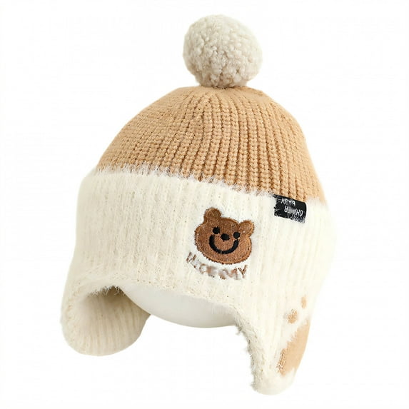 OQRKI Toddler Beanies ,Chic Baby Hat Boys Winter Hat,Protective Cold Shield Baby Hat,Brown