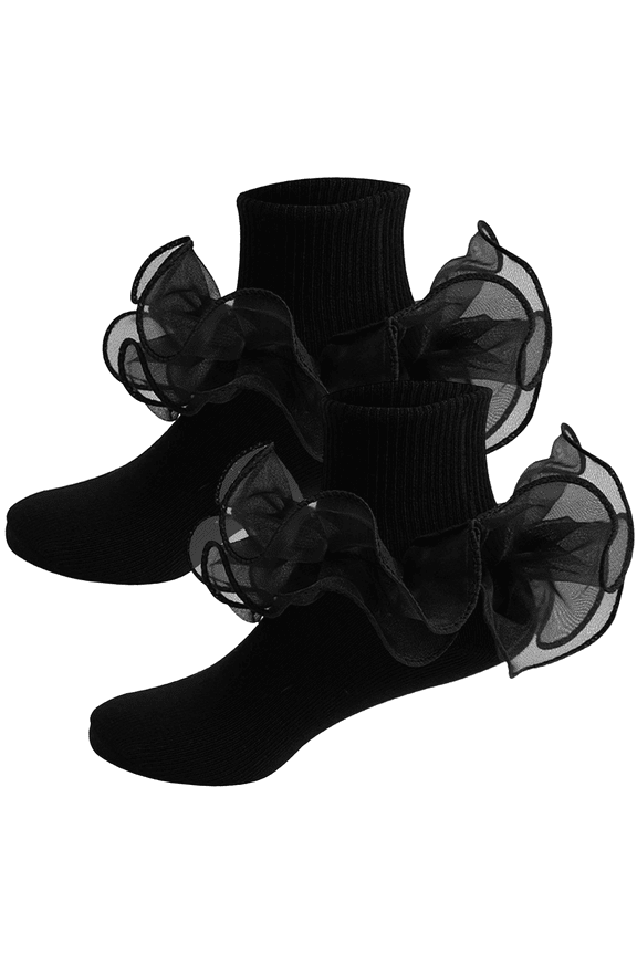Toddler Girls Ruffle Socks Baby Girls Lace Frilly Dress Socks Fold over Church Double Lace Big Ruffle Turn Cuff Socks for Kids Black Ruffle Socks