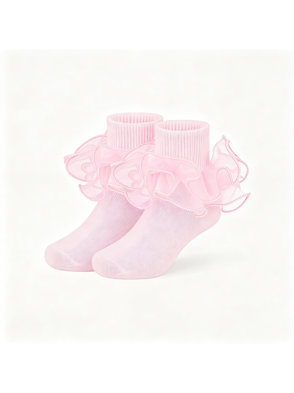 Toddler Girls Ruffle Socks Double Layer Lace Dress Kids Socks 2-10Y 2 Ways Wear Soft Cotton Blend Lace Outside Only Gentle Little Feet 3 Sizes Stretch Fit School Church Party