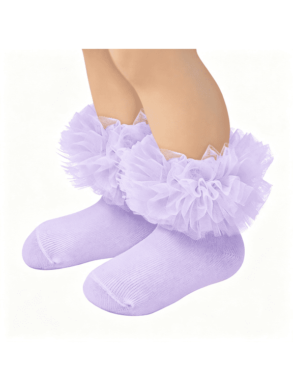 Toddler Ruffle Socks for Girls 1-10 Years Baby Lace Frilly Tutu Socks,Fluffy Ruffles,Puffy Tulle,Soft Cotton,Stretch,Cute for Birthday Easter Pageant Princess Photos Church Dress Outfit