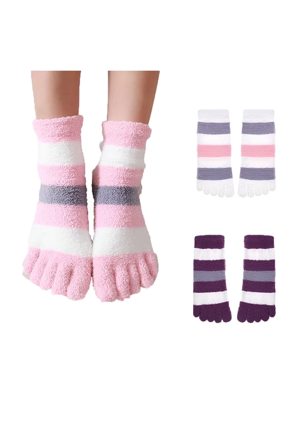 Toe Socks 2 Pairs for Women - Fuzzy Socks Fluffy Socks Five Finger Socks Cozy Socks Winter Slipper Socks for Women