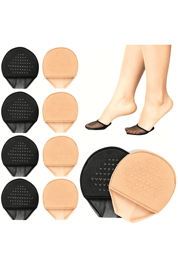 Toe Topper Socks for Women,10 Pairs Half Socks with Padding Cushion and Non-Slip No Show Grip,Shoe Toe Protector for High Heels,Size 6-9