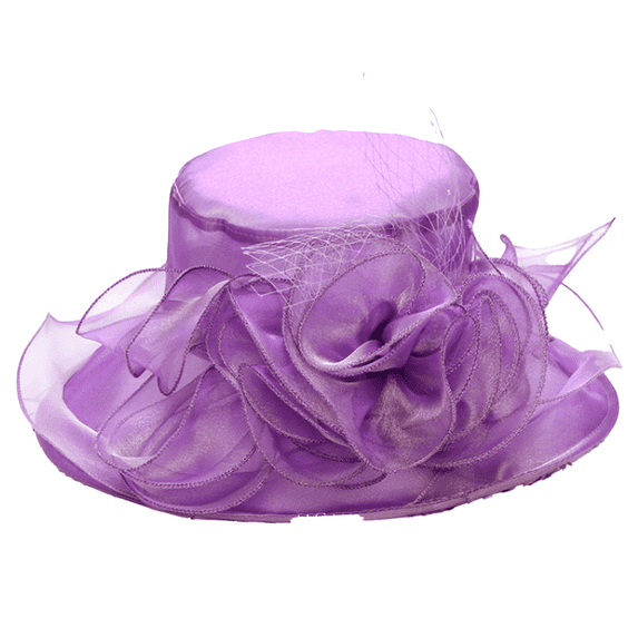 TELOLY Top Hat Summer Big Brim Hat One Size Fits All Beach Hat Korean Style Foldable Organza Mesh Sun Hats for Women,Bright Purple,4 Flowers