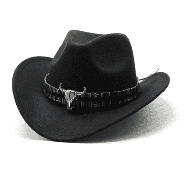 TELOLY Top Hat Western Horn Woolen Jazz Hat Fedora Hats for Men Men and Women Ethnic Style Large Brim Felt Hat Womens Hats,Black